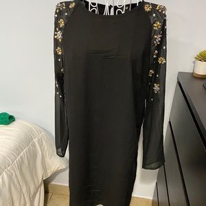 Black sheer long sleeve dress with jewels